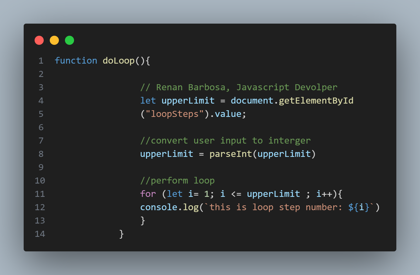 Sample JavaScript code